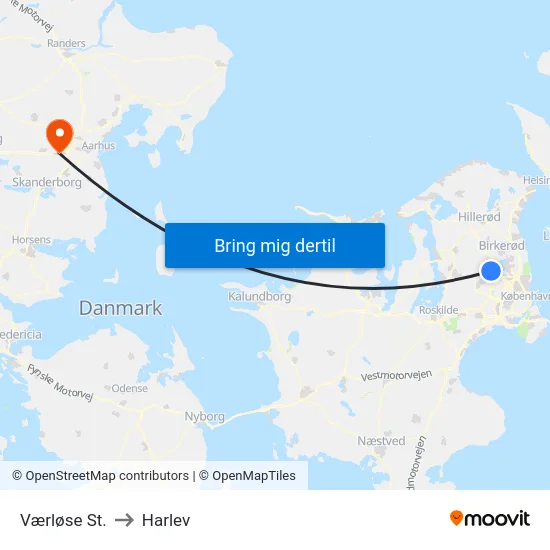 Værløse St. to Harlev map