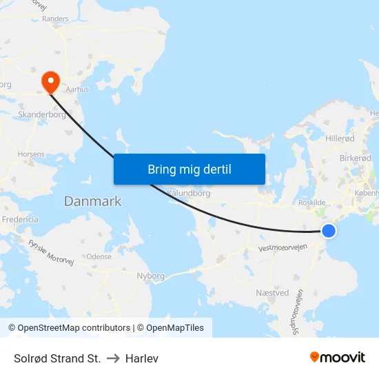 Solrød Strand St. to Harlev map
