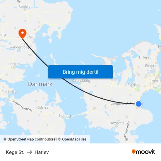 Køge St. to Harlev map