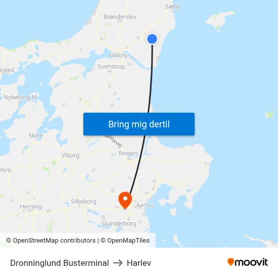 Dronninglund Busterminal to Harlev map