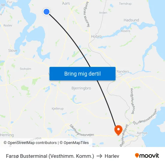 Farsø Busterminal (Vesthimm. Komm.) to Harlev map