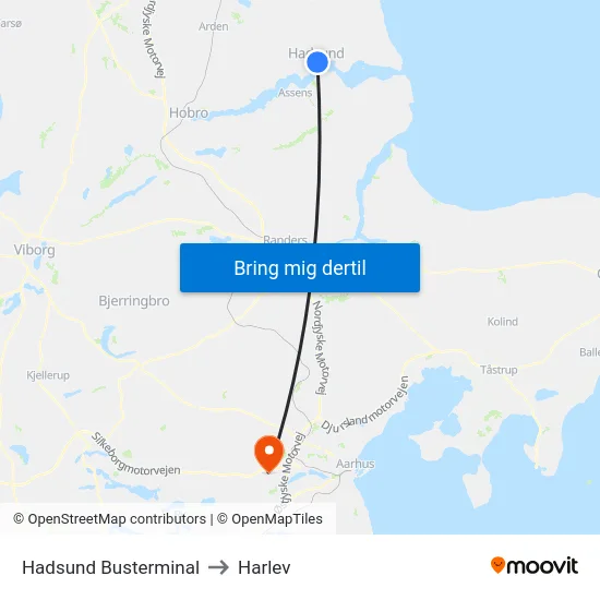 Hadsund Busterminal to Harlev map
