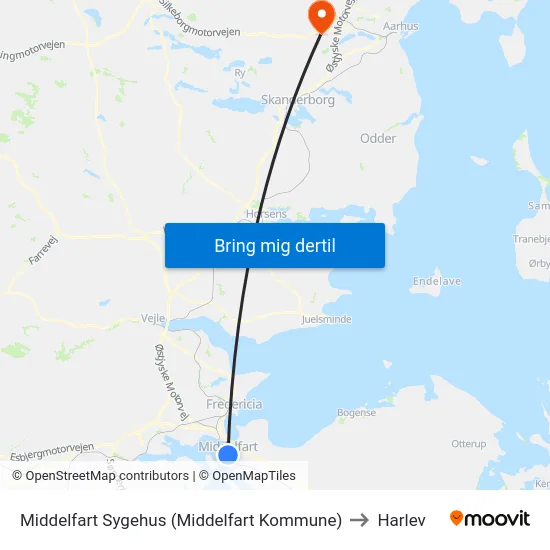 Middelfart Sygehus (Middelfart Kommune) to Harlev map