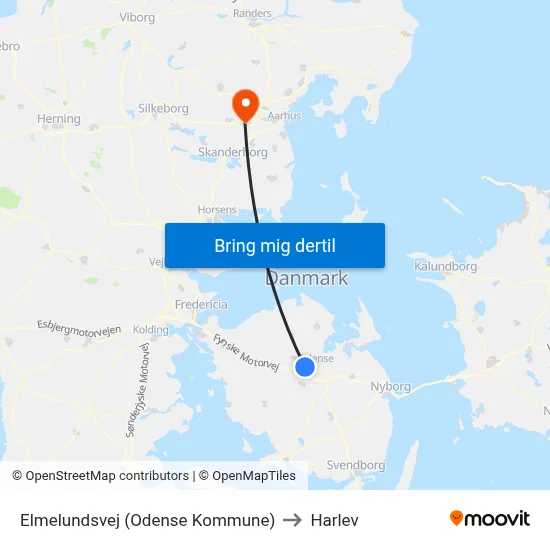 Elmelundsvej (Odense Kommune) to Harlev map