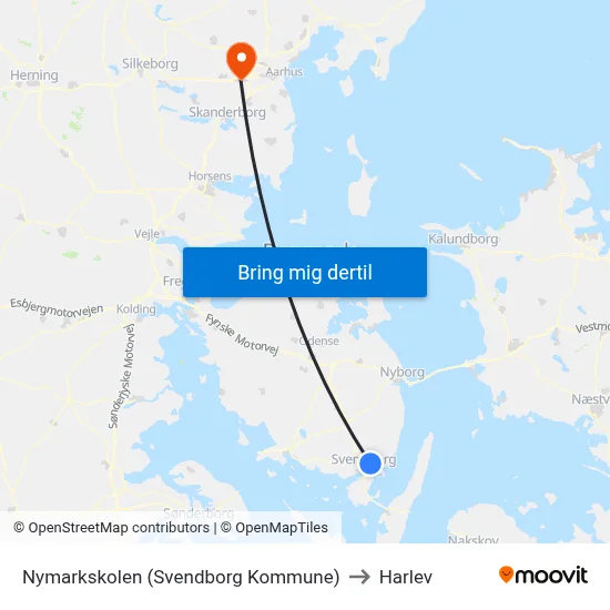 Nymarkskolen (Svendborg Kommune) to Harlev map
