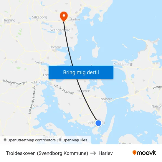 Troldeskoven (Svendborg Kommune) to Harlev map
