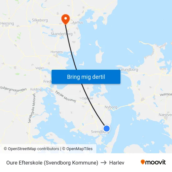 Oure Efterskole (Svendborg Kommune) to Harlev map