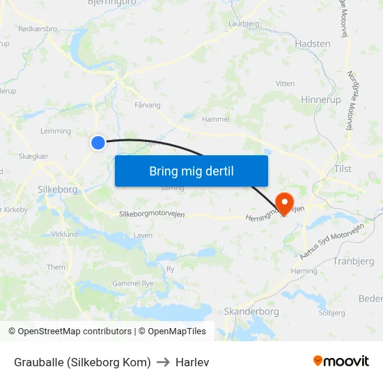Grauballe (Silkeborg Kom) to Harlev map