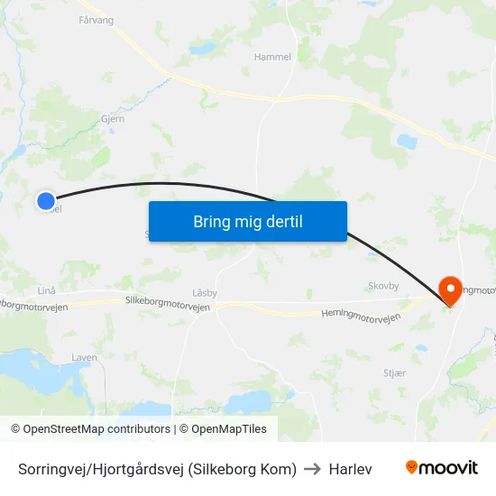 Sorringvej/Hjortgårdsvej (Silkeborg Kom) to Harlev map