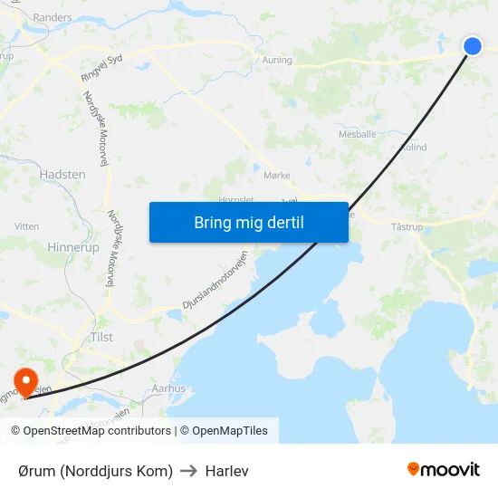 Ørum (Norddjurs Kom) to Harlev map