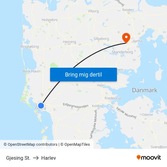 Gjesing St. to Harlev map