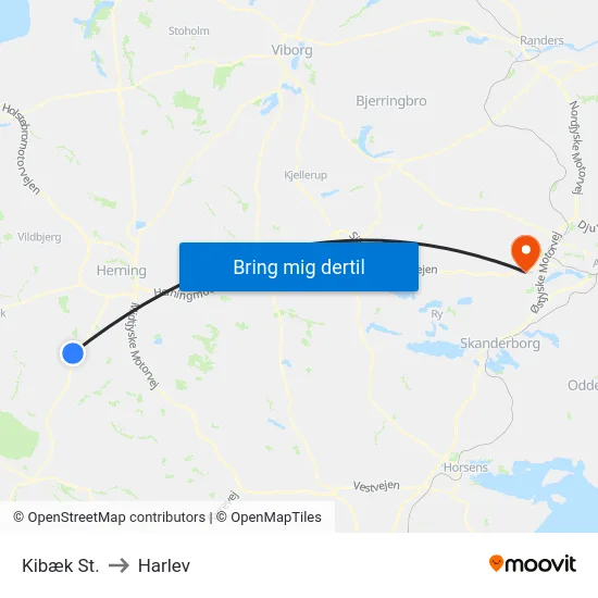 Kibæk St. to Harlev map