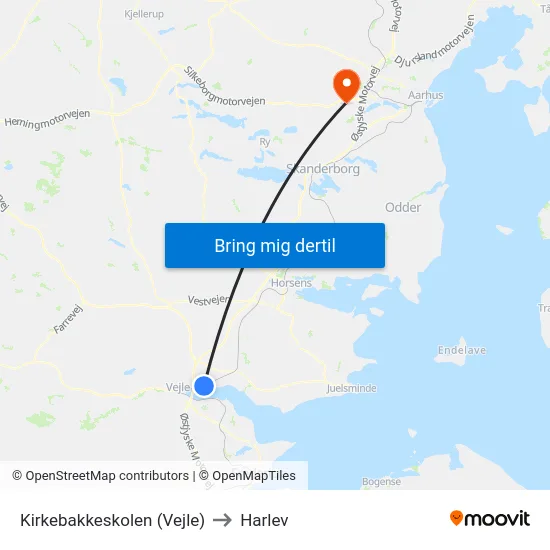 Kirkebakkeskolen (Vejle) to Harlev map