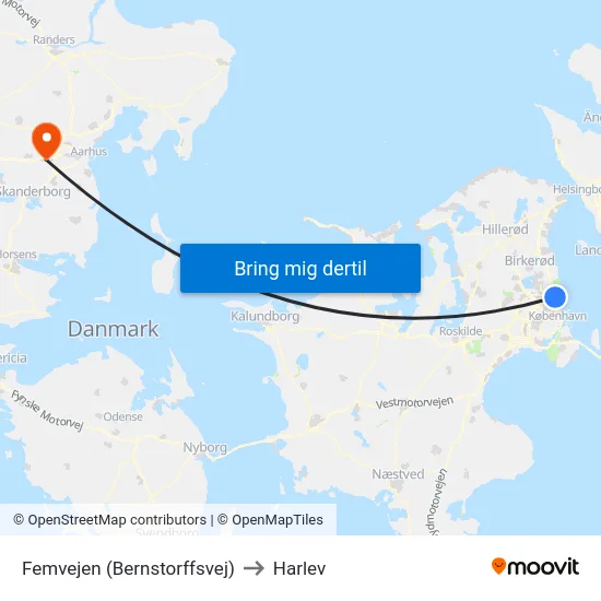 Femvejen (Bernstorffsvej) to Harlev map