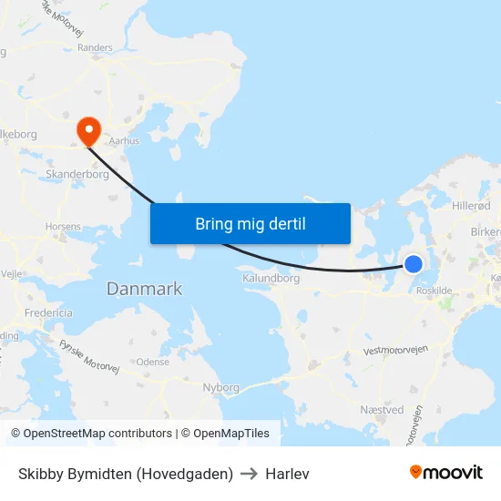 Skibby Bymidten (Hovedgaden) to Harlev map