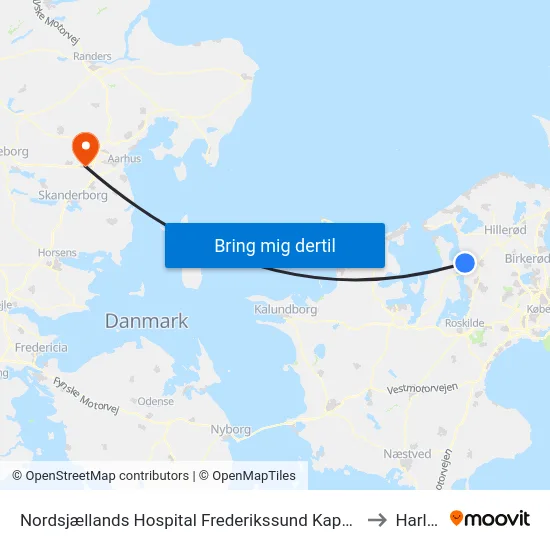 Nordsjællands Hospital Frederikssund Kapellet to Harlev map