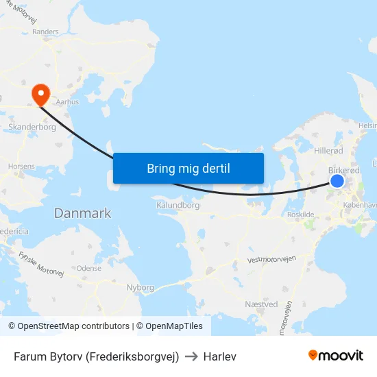 Farum Bytorv (Frederiksborgvej) to Harlev map