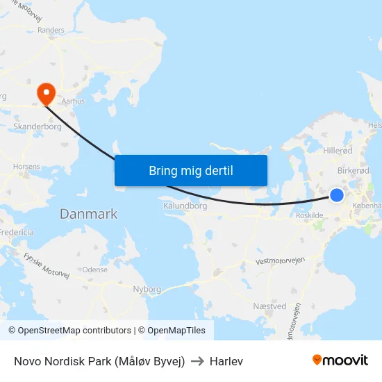Novo Nordisk Park (Måløv Byvej) to Harlev map