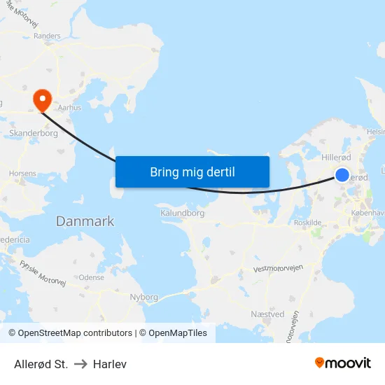 Allerød St. to Harlev map
