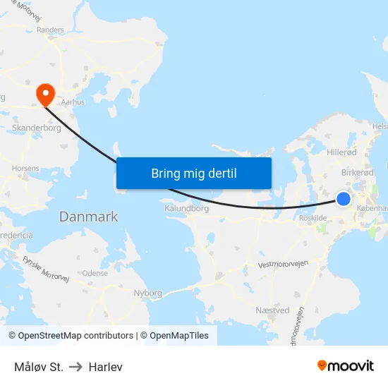 Måløv St. to Harlev map
