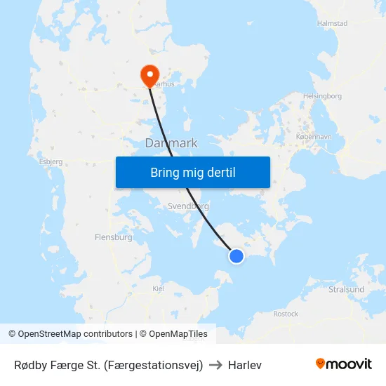 Rødby Færge St. (Færgestationsvej) to Harlev map
