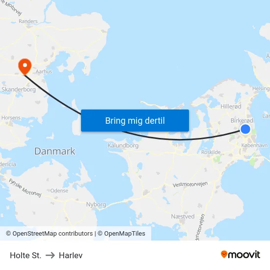 Holte St. to Harlev map