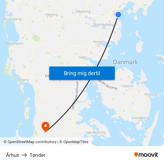 Århus to Tønder map