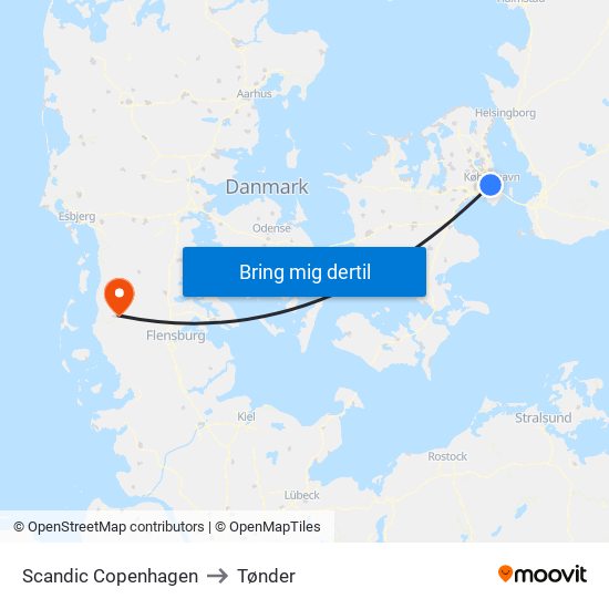 Scandic Copenhagen to Tønder map