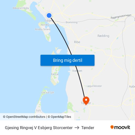 Gjesing Ringvej V Esbjerg Storcenter to Tønder map