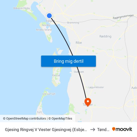 Gjesing Ringvej V Vester Gjesingvej (Esbjerg) to Tønder map