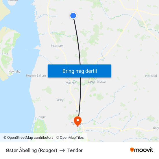 Øster Åbølling (Roager) to Tønder map