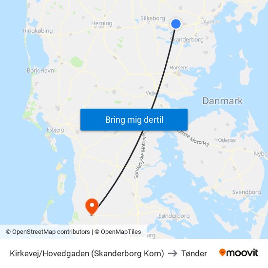 Kirkevej/Hovedgaden (Skanderborg Kom) to Tønder map