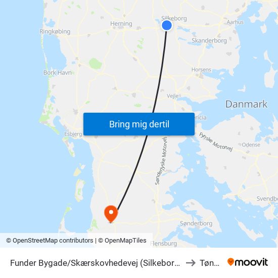 Funder Bygade/Skærskovhedevej (Silkeborg Kom) to Tønder map
