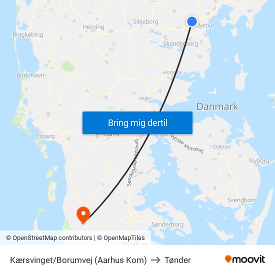 Kærsvinget/Borumvej (Aarhus Kom) to Tønder map