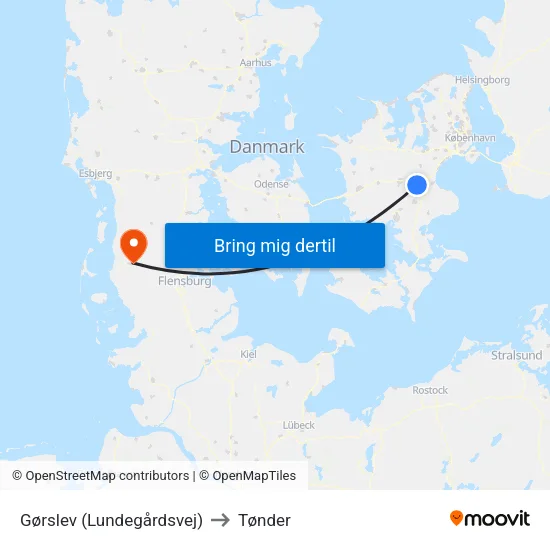 Gørslev (Lundegårdsvej) to Tønder map