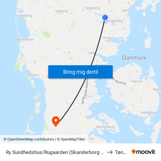 Ry Sundhedshus/Rugaarden (Skanderborg Kom) to Tønder map