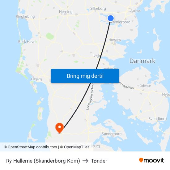 Ry-Hallerne (Skanderborg Kom) to Tønder map