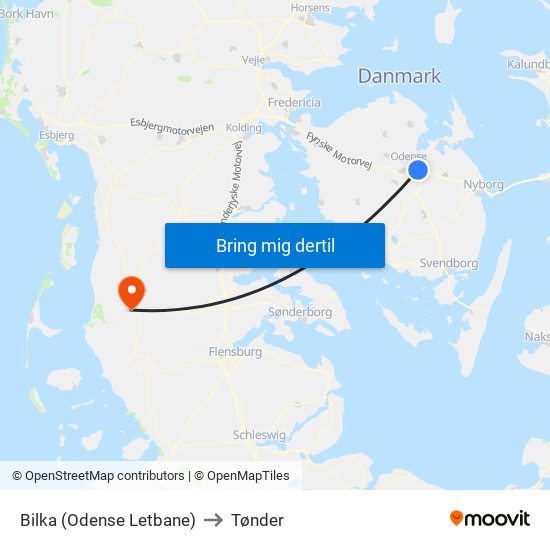 Bilka (Odense Letbane) to Tønder map