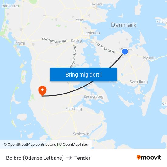 Bolbro (Odense Letbane) to Tønder map