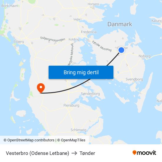 Vesterbro (Odense Letbane) to Tønder map