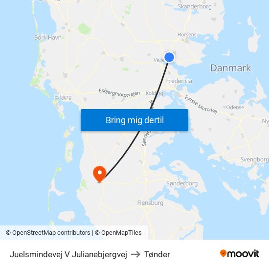 Juelsmindevej V Julianebjergvej to Tønder map