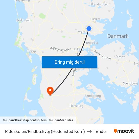 Rideskolen/Rindbækvej (Hedensted Kom) to Tønder map