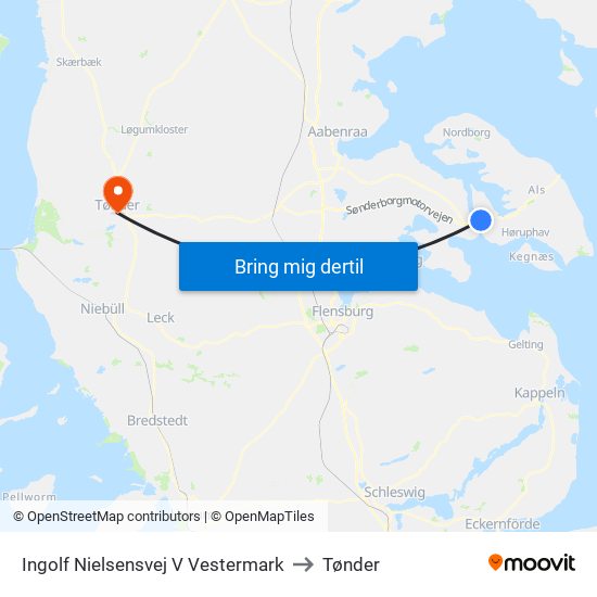 Ingolf Nielsensvej V Vestermark to Tønder map