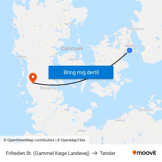 Friheden St. (Gammel Køge Landevej) to Tønder map