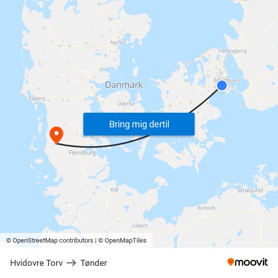 Hvidovre Torv to Tønder map