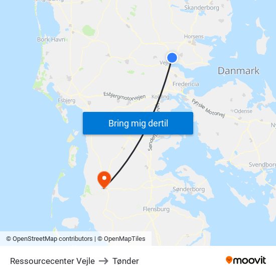 Ressourcecenter Vejle to Tønder map