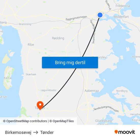 Birkemosevej to Tønder map