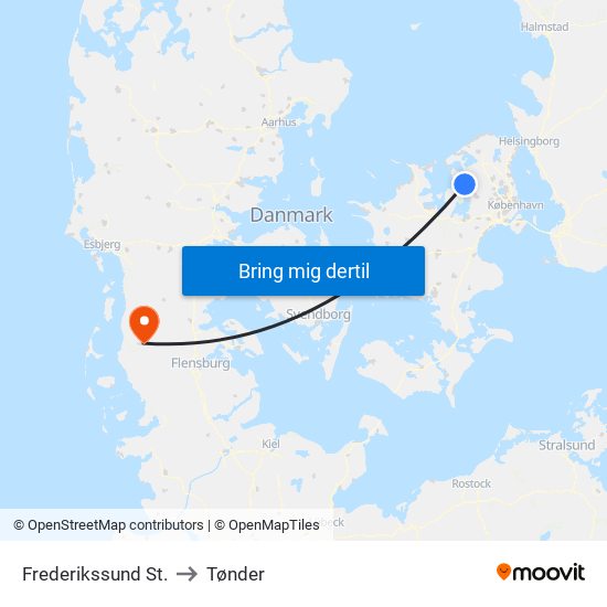 Frederikssund St. to Tønder map
