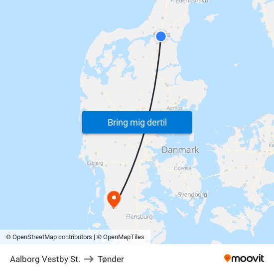 Aalborg Vestby St. to Tønder map
