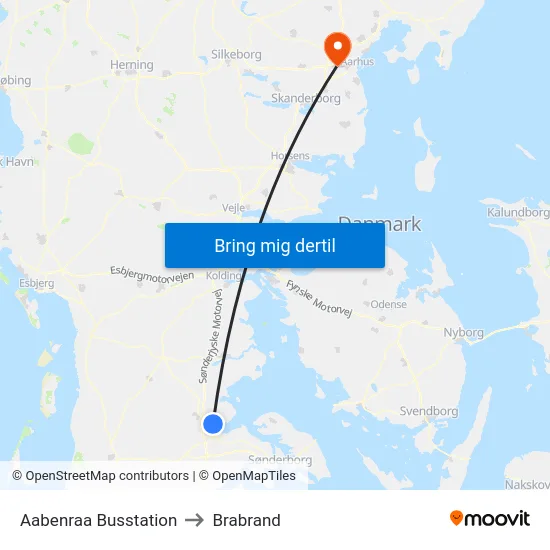 Aabenraa Busstation to Brabrand map